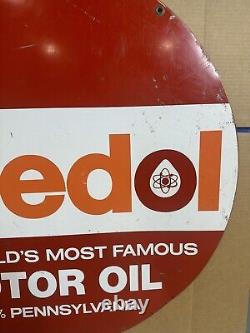 Original Veedol Motor Oil Gas Station 30 Heavy Metal Sign Double Sided Painted