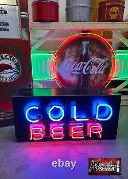Original Vintage 1940's Motel Bar COLD BEER Double Sided Neon Sign