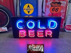 Original Vintage 1940's Motel Bar COLD BEER Double Sided Neon Sign