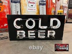 Original Vintage 1940's Motel Bar COLD BEER Double Sided Neon Sign