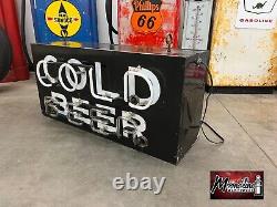 Original Vintage 1940's Motel Bar COLD BEER Double Sided Neon Sign