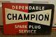 Original Vintage 1950's Double Sided Flange Champion Spark Plug Metal Sign