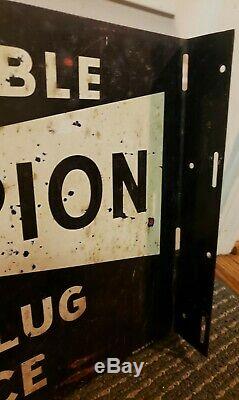 Original Vintage 1950's Double Sided Flange Champion Spark Plug Metal Sign