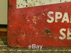 Original Vintage 1950's Double Sided Flange Champion Spark Plug Metal Sign