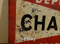 Original Vintage 1950's Double Sided Flange Champion Spark Plug Metal Sign