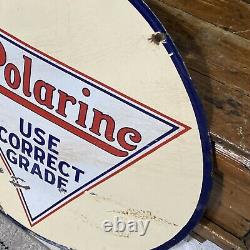 Original Vintage 30 Double-Sided Polarine Porcelain Gas Oil Advertising Sign
