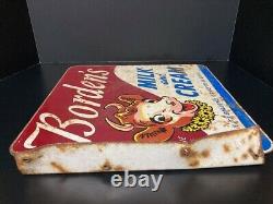 Original Vintage Borden's Milk and Cream Flange Double Sided Sign Rare