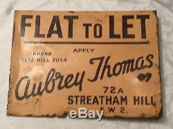 Original Vintage Double Sided Enamel Sign Flat to Let -24cm x 18cm Streatham