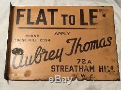 Original Vintage Double Sided Enamel Sign Flat to Let -24cm x 18cm Streatham