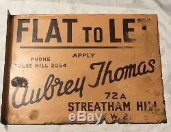 Original Vintage Double Sided Enamel Sign Flat to Let -24cm x 18cm Streatham
