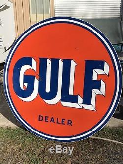 Original Vintage Double Sided Porcelain Gulf Sign 66