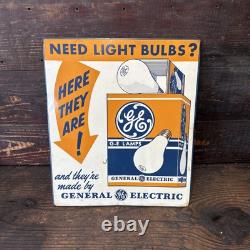 Original Vintage GE Light Bulbs Display Sign Metal Double Sided