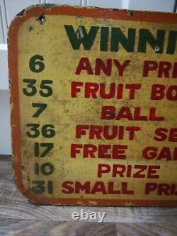 Original Vintage Hand Painted Double Sided Fairground Sign'winning Numbers