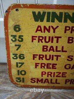 Original Vintage Hand Painted Double Sided Fairground Sign'winning Numbers