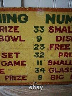 Original Vintage Hand Painted Double Sided Fairground Sign'winning Numbers