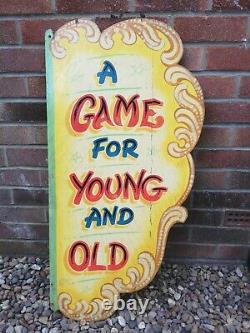 Original Vintage Hand Painted Double Sided Wooden Fairground Sign