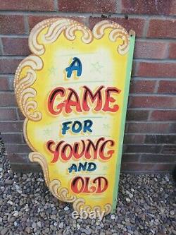 Original Vintage Hand Painted Double Sided Wooden Fairground Sign