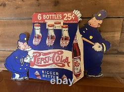 Original Vintage Pepsi Cola Soda Sign Double-Sided Hanger 22x15 Keystone Cop 40s