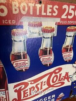 Original Vintage Pepsi Cola Soda Sign Double-Sided Hanger 22x15 Keystone Cop 40s