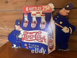 Original Vintage Pepsi Cola Soda Sign Double-Sided Hanger 22x15 Keystone Cop 40s