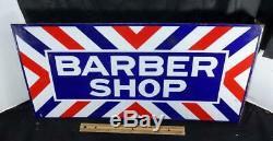 Original & Vintage Porcelain Barber Shop Double Sided Flange Sign Marked E