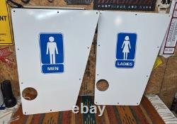 Original Vintage Porcelain Sign Restroom Ladies Men Door Knob NOS Double Sided