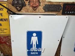 Original Vintage Porcelain Sign Restroom Ladies Men Door Knob NOS Double Sided