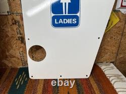 Original Vintage Porcelain Sign Restroom Ladies Men Door Knob NOS Double Sided