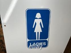Original Vintage Porcelain Sign Restroom Ladies Men Door Knob NOS Double Sided