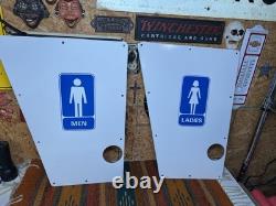 Original Vintage Porcelain Sign Restroom Ladies Men Door Knob NOS Double Sided