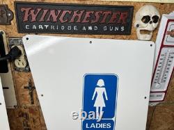 Original Vintage Porcelain Sign Restroom Ladies Men Door Knob NOS Double Sided