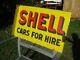Original Vintage Shell Cars For Hire Double Sided Enamel Advertising Sign