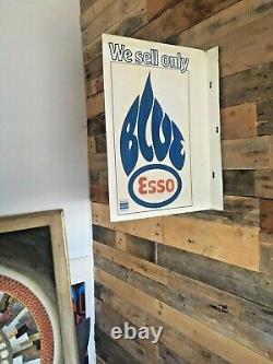 Original Vintage We Sell Esso Blue Paraffin Double Sided Metal Flange Shop Sign