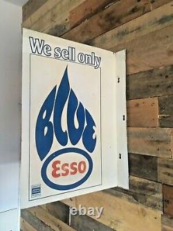 Original Vintage We Sell Esso Blue Paraffin Double Sided Metal Flange Shop Sign