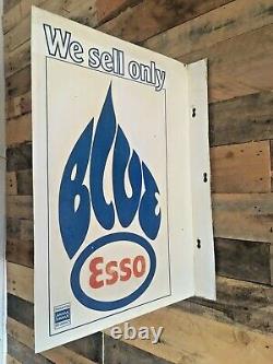 Original Vintage We Sell Esso Blue Paraffin Double Sided Metal Flange Shop Sign