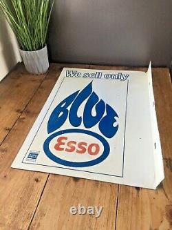 Original Vintage We Sell Esso Blue Paraffin Double Sided Metal Flange Shop Sign