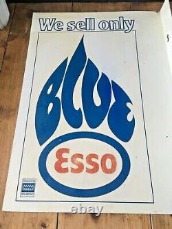 Original Vintage We Sell Esso Blue Paraffin Double Sided Metal Flange Shop Sign