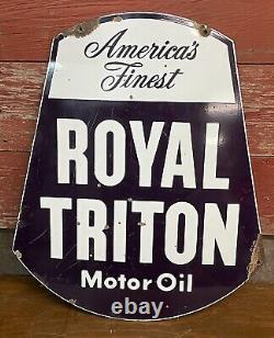 Original Vtg 40s-50s ROYAL TRITON Motor Oil 30 Double Sided Porcelain Sign EX+