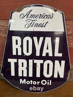 Original Vtg 40s-50s ROYAL TRITON Motor Oil 30 Double Sided Porcelain Sign EX+