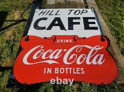 Original Vtg COCA-COLA Double Sided Porcelain Privilege Panel Sign HILL TOP CAFE