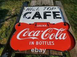 Original Vtg COCA-COLA Double Sided Porcelain Privilege Panel Sign HILL TOP CAFE