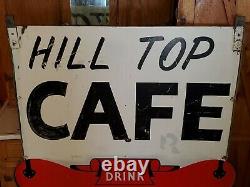 Original Vtg COCA-COLA Double Sided Porcelain Privilege Panel Sign HILL TOP CAFE