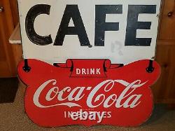 Original Vtg COCA-COLA Double Sided Porcelain Privilege Panel Sign HILL TOP CAFE