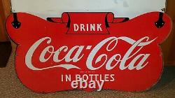 Original Vtg COCA-COLA Double Sided Porcelain Privilege Panel Sign HILL TOP CAFE