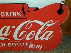 Original Vtg COCA-COLA Double Sided Porcelain Privilege Panel Sign HILL TOP CAFE