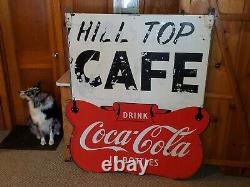 Original Vtg COCA-COLA Double Sided Porcelain Privilege Panel Sign HILL TOP CAFE