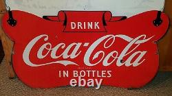 Original Vtg COCA-COLA Double Sided Porcelain Privilege Panel Sign HILL TOP CAFE