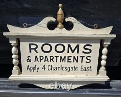 Original Wooden Advertising Sign Rooms & Apartments Apply 4 Charlesgate East