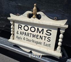 Original Wooden Advertising Sign Rooms & Apartments Apply 4 Charlesgate East
