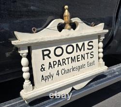 Original Wooden Advertising Sign Rooms & Apartments Apply 4 Charlesgate East